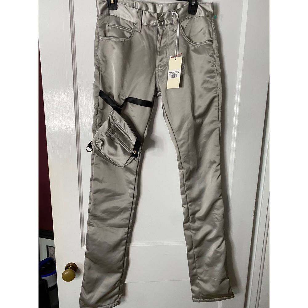 MNML Reflective Cargo Pants Grey Silver Size 28 Utility‎ Pocket Streetwear